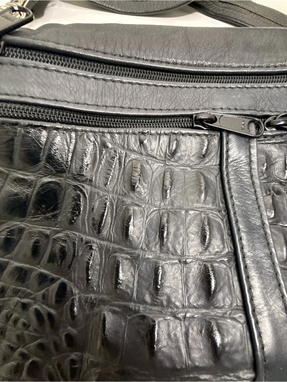 Black Croc-Texture Crossbody Bag - Men